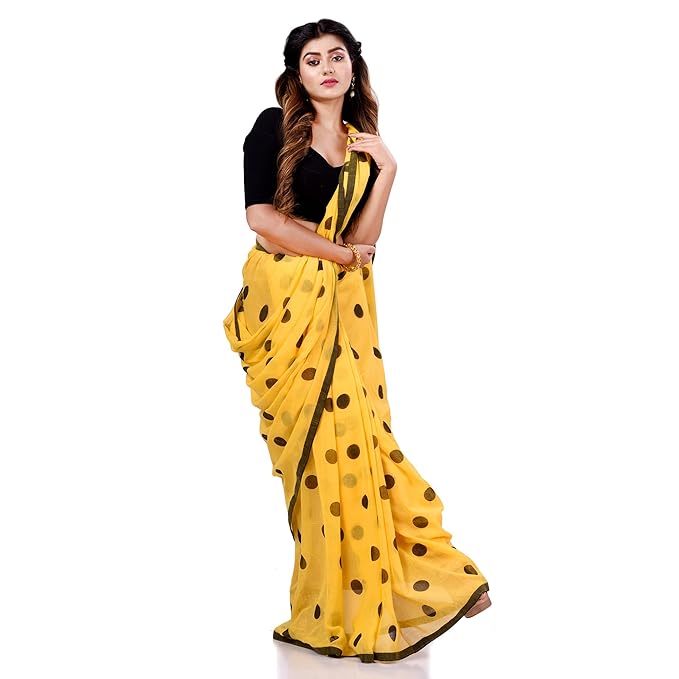 Block Printed Cotton Saree – Traditional Black Dot Motifs dexcption styles